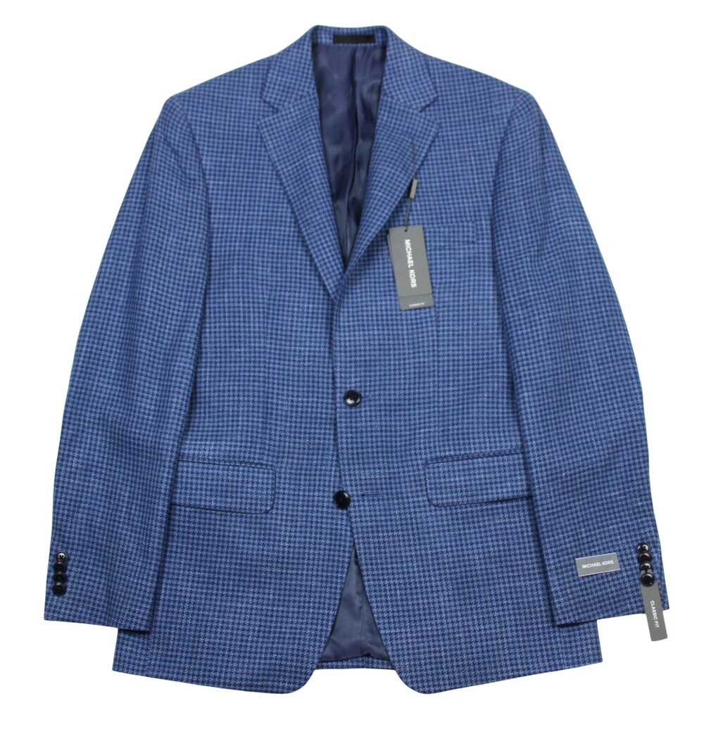 Michael Kors Blazer Mens 36 R Blue Houndstooth Wool Silk Linen Classic Fit Coat